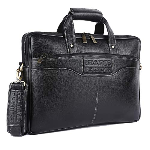 HAMMONDS FLYCATCHER Genuine Leather Office Bag for Men, 15.6 Inch Laptop Bag for Men - Adjustable Strap, Multi Compartments, Water Resistant, 1 Year Warranty - Black - Image 1