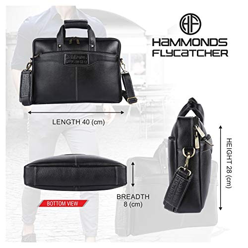HAMMONDS FLYCATCHER Genuine Leather Office Bag for Men, 15.6 Inch Laptop Bag for Men - Adjustable Strap, Multi Compartments, Water Resistant, 1 Year Warranty - Black - Image 4