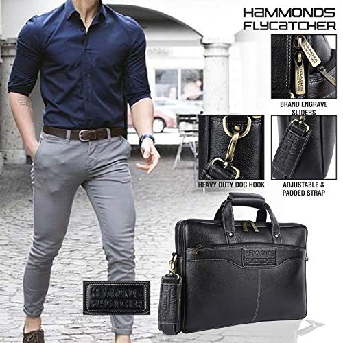 HAMMONDS FLYCATCHER Genuine Leather Office Bag for Men, 15.6 Inch Laptop Bag for Men - Adjustable Strap, Multi Compartments, Water Resistant, 1 Year Warranty - Black - Image 5