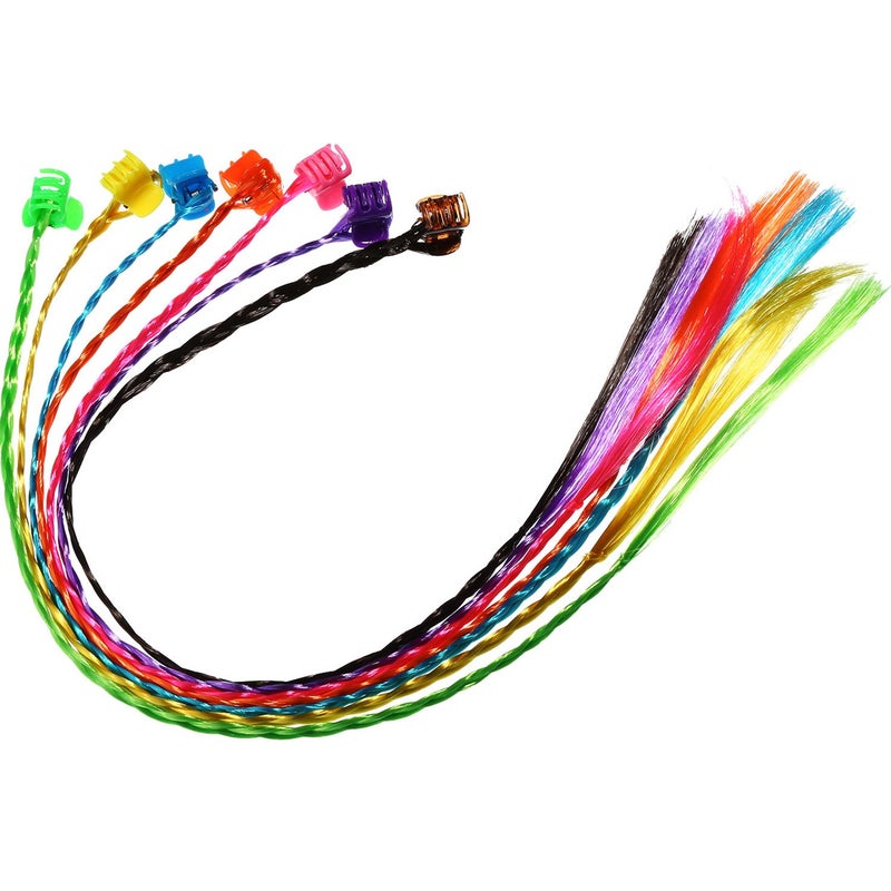 Bememo Bememo 21 Pieces Colored Braids Hair Extensions with Clip Snaps Rainbow Braided Kids Hair Extensions Accessories for Children Performance Kids Girls Halloween Cosplay Party Dress up