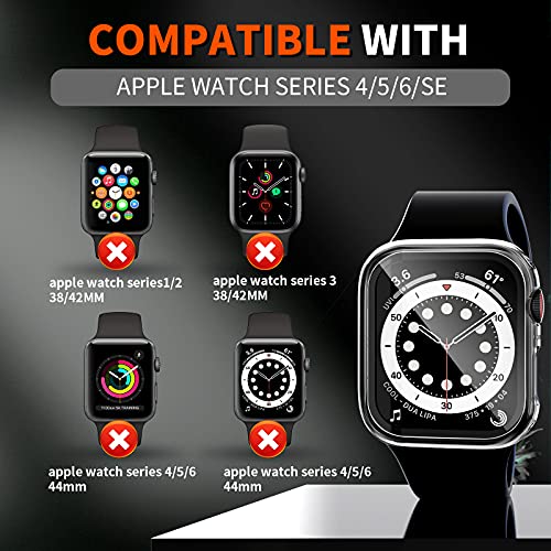 LK 2 Pack Hard PC Case with Tempered Glass Screen Protector Compatible for Apple Watch Series 6 SE 40mm, Ultra-Thin Overall Protective Cover for Apple Watch 6 SE 40mm (Clear) - Image 2