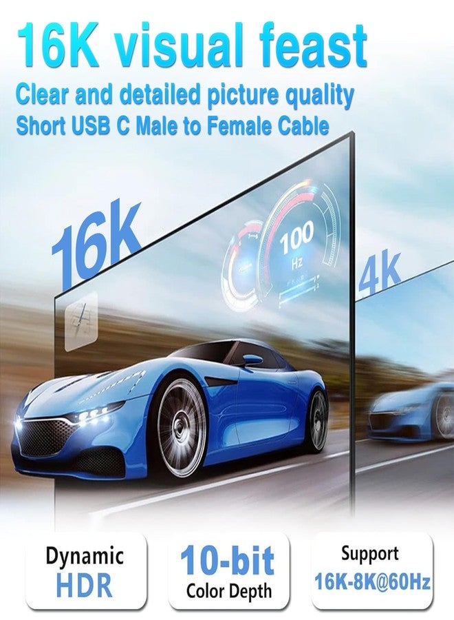 Duttek 80Gbps Short USB C Extension Cable 1ft, Thunderbolt 4/USB-C Male to Female Cord, USB 5.0 Cable 240W Charging & 16K Video for MacBook Pro/Dell XPS - Image 4