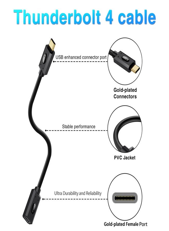 Duttek 80Gbps Short USB C Extension Cable 1ft, Thunderbolt 4/USB-C Male to Female Cord, USB 5.0 Cable 240W Charging & 16K Video for MacBook Pro/Dell XPS - Image 5