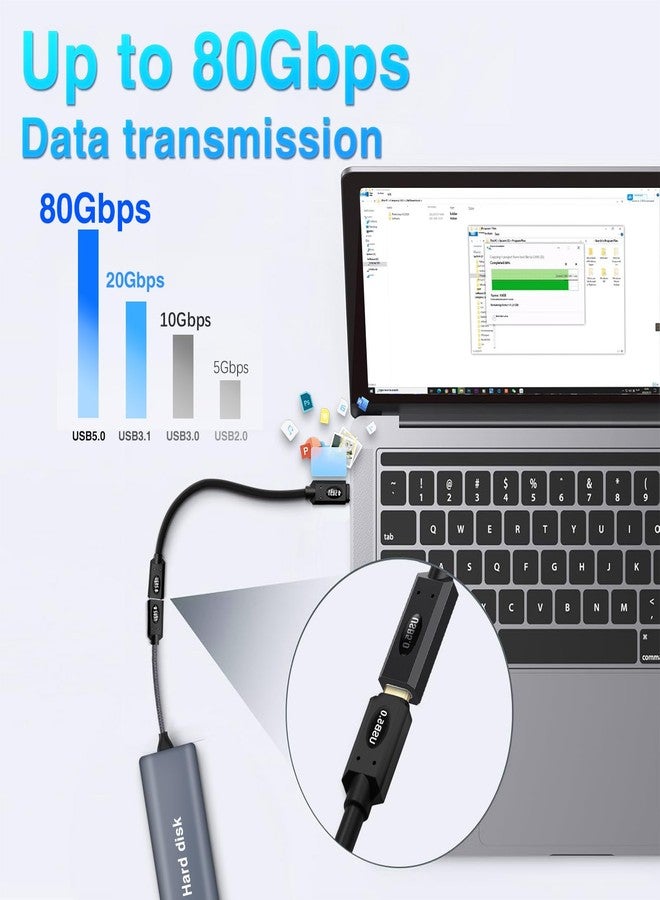 Duttek 80Gbps Short USB C Extension Cable 1ft, Thunderbolt 4/USB-C Male to Female Cord, USB 5.0 Cable 240W Charging & 16K Video for MacBook Pro/Dell XPS - Image 2