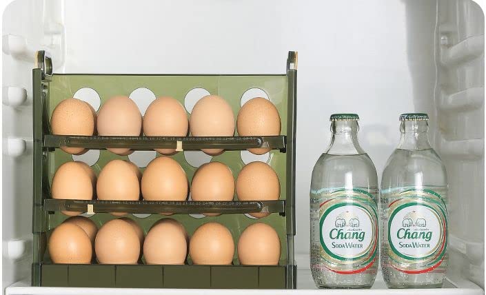 Home-Cloud HomeCloud Acrylic Egg Holder For Refrigerator Door,Egg Storage Box Creative Flip Box,3-Layer Flip Fridge Egg Tray Container,Reusable Versatile Clear Tray 30 Grid (Green) Rectangular - Image 4