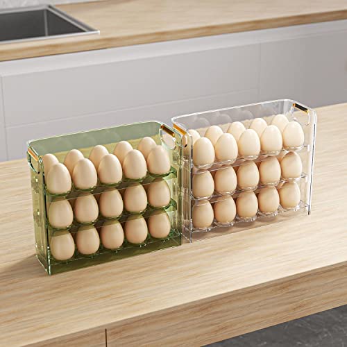 Home-Cloud HomeCloud Acrylic Egg Holder For Refrigerator Door,Egg Storage Box Creative Flip Box,3-Layer Flip Fridge Egg Tray Container,Reusable Versatile Clear Tray 30 Grid (Green) Rectangular - Image 5