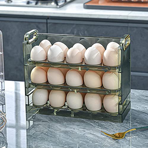 Home-Cloud HomeCloud Acrylic Egg Holder For Refrigerator Door,Egg Storage Box Creative Flip Box,3-Layer Flip Fridge Egg Tray Container,Reusable Versatile Clear Tray 30 Grid (Green) Rectangular - Image 1