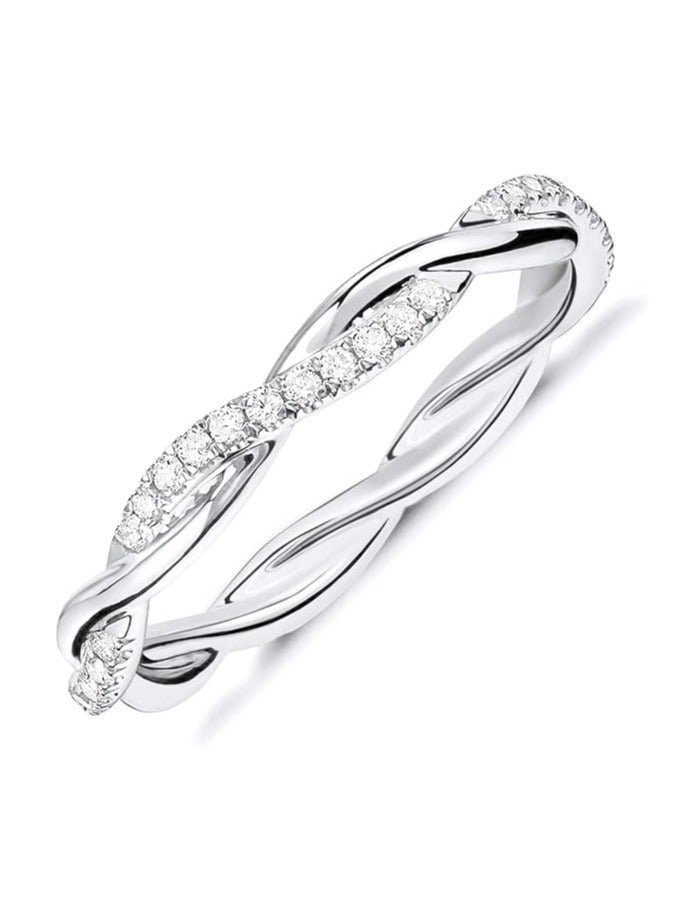 14K Gold Plated Twisted Eternity Ring for Women Size 6 White Gold | Sterling Silver Cubic Zirconia Band | Dainty Rope Design Stackable Ring | Elegant Jewelry