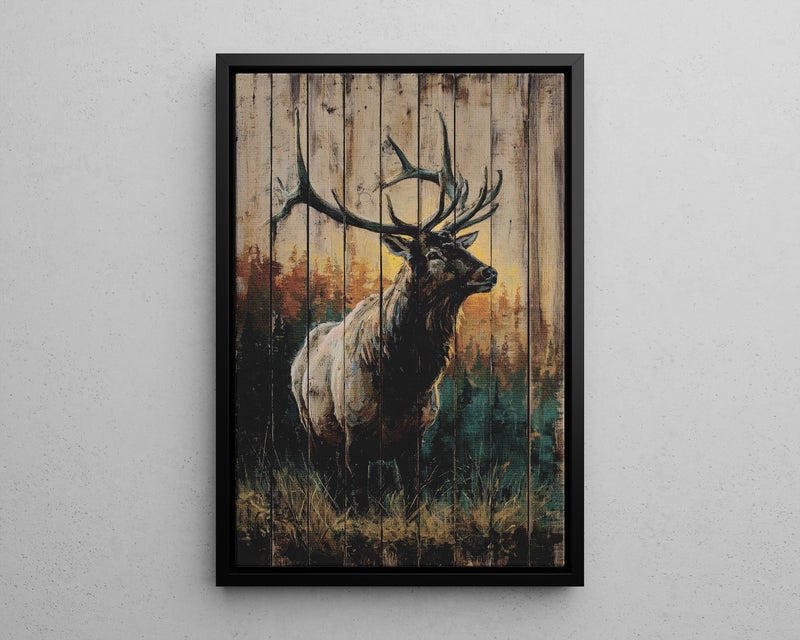 TNESSENTIAL Bull Elk Sunrise Wooden Rustic Wall Art Poster or Canvas Print, Forest Wildlife Print, Moody Cabin Wall Print, Outdoor Nature Art Home Decor - Image 5