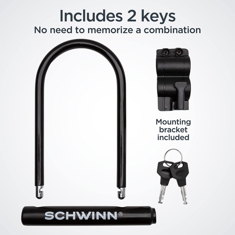 Schwinn Bike U-Lock with Keys, 12 mm x 7.5 inches, Black, Vinyl Coated Steel Shackle, Mounting Bracket for Storage and Transport, Anti Theft Protection, Shackle Bike Lock for Security - Image 3