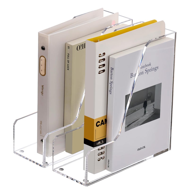 SANRUI Acrylic File Organizer Clear Desk Organizer and Storage Bins Holding for Folders Binders Notebooks Envelopes Multipurpose Magazine File Organizer for Home Office 2 Pack - Image 2