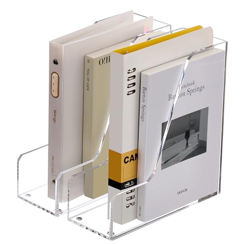 SANRUI Acrylic File Organizer Clear Desk Organizer and Storage Bins Holding for Folders Binders Notebooks Envelopes Multipurpose Magazine File Organizer for Home Office 2 Pack - Image 1