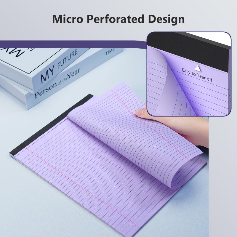 Nichela 2 Pack Legal Pads 8.5 x 11 College Ruled 100 Sheets Purple Note Pads 8.5" x 11" Lined Paper Chipboard-Backed Notepad with Micro-Perforated Notebook Paper for Office & School Supplies 50 Sheets/Pad - Image 3