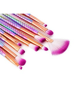 FULINJOY Makeup Brush Set 10 Pcs Fish Tail Eye Makeup Brushes, Eyeshadow Concealer Eyeliner Brow Blending Brush Tool(Multicolor Mermaid Handle)  - Image 3
