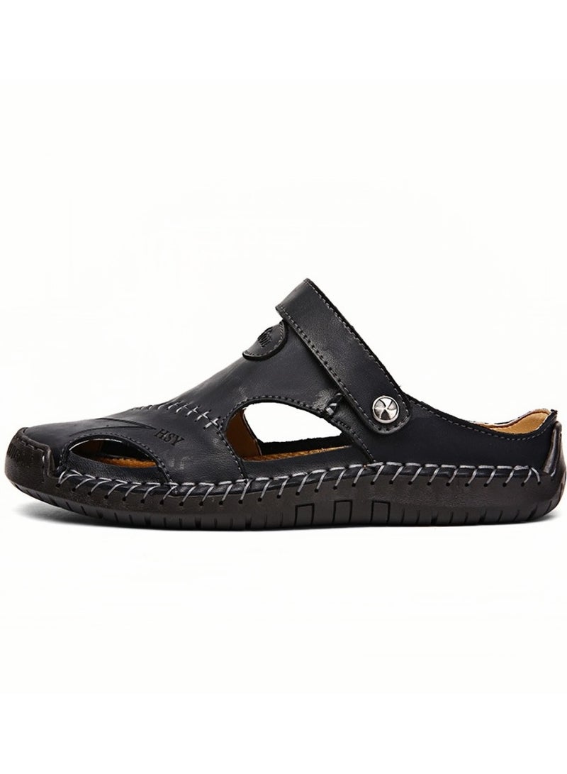 Beach Shoes Casual Sandals Genuine Leather Black - Image 1