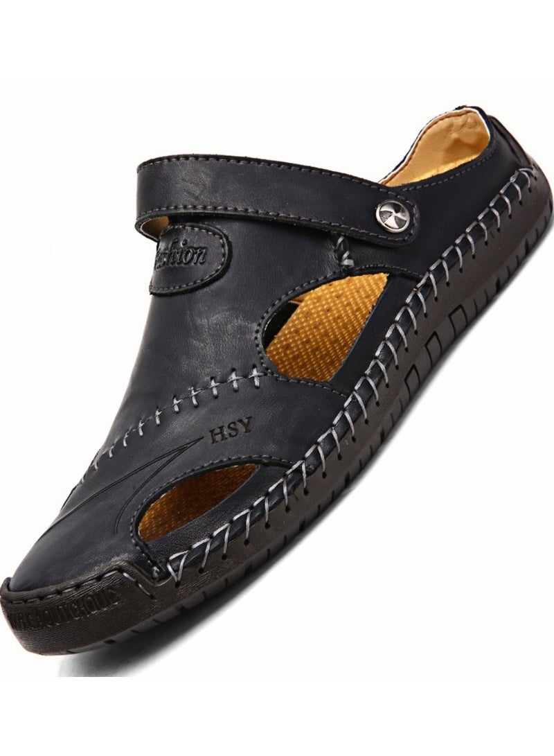 Beach Shoes Casual Sandals Genuine Leather Black - Image 2
