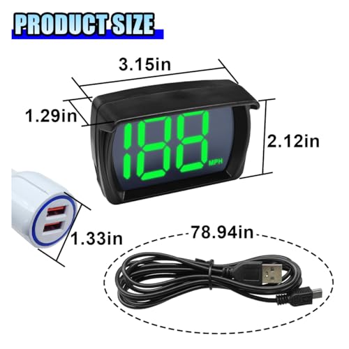 DUSCOKE Car HUD GPS Digital Speedometer, MPH Speed Meter with LED Large Font Head Up Display, Universal USB Cable Plug & Play Speed Gauge for Car, Truck, SUV, Motorcycle (MPH) - Image 2