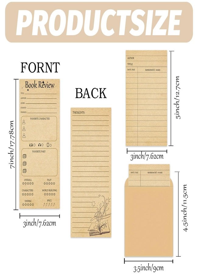 SMARSTICKER Book Review Bookmarks Bulk Vintage Library Card Pockets with Envelopes Kraft Bookmark for Librarys Checkouts Classroom Supplies Bookworms Bookish Favorites (Suit) - Image 2