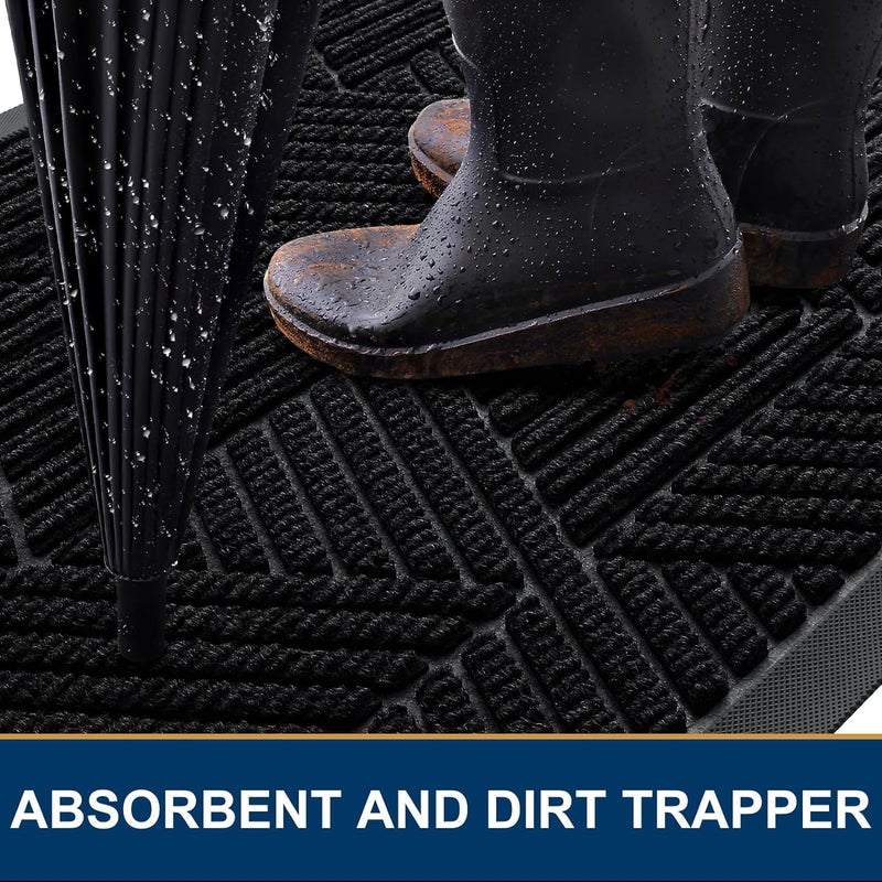 Kitinjoy Front Door Mat Outside Entrance, Sturdy Natural Dirt Trapper, Heavy Duty Rubber Doormat, Low Profile Non-Slip Backing, Easy Clean Floor Mat for Indoor Outdoor Entry, 29.5X17 Inch, Black - Image 3