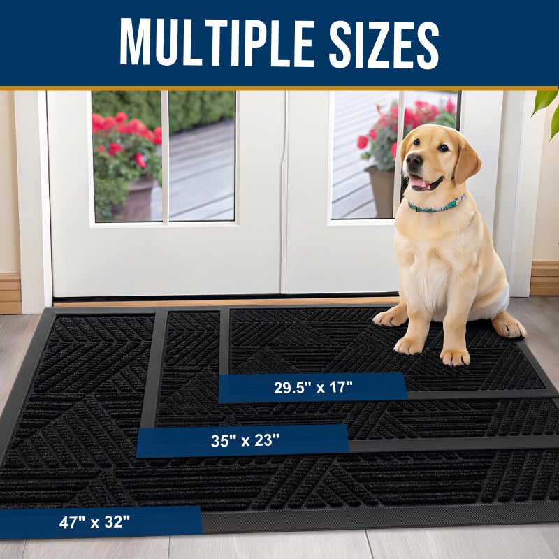 Kitinjoy Front Door Mat Outside Entrance, Sturdy Natural Dirt Trapper, Heavy Duty Rubber Doormat, Low Profile Non-Slip Backing, Easy Clean Floor Mat for Indoor Outdoor Entry, 29.5X17 Inch, Black - Image 2