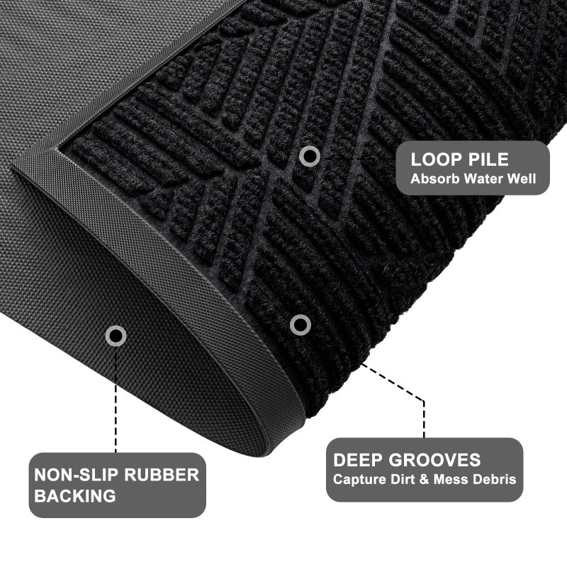 Kitinjoy Front Door Mat Outside Entrance, Sturdy Natural Dirt Trapper, Heavy Duty Rubber Doormat, Low Profile Non-Slip Backing, Easy Clean Floor Mat for Indoor Outdoor Entry, 29.5X17 Inch, Black - Image 4