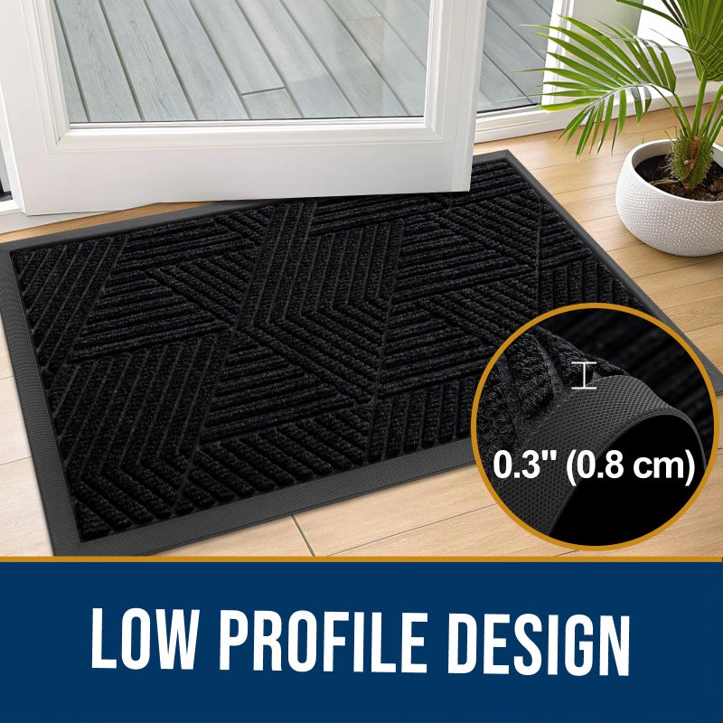 Kitinjoy Front Door Mat Outside Entrance, Sturdy Natural Dirt Trapper, Heavy Duty Rubber Doormat, Low Profile Non-Slip Backing, Easy Clean Floor Mat for Indoor Outdoor Entry, 29.5X17 Inch, Black - Image 5