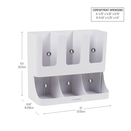 Mind Reader 6 Compartment Upright Breakroom Coffee Condiment and Cup Storage Organizer, White - Image 3