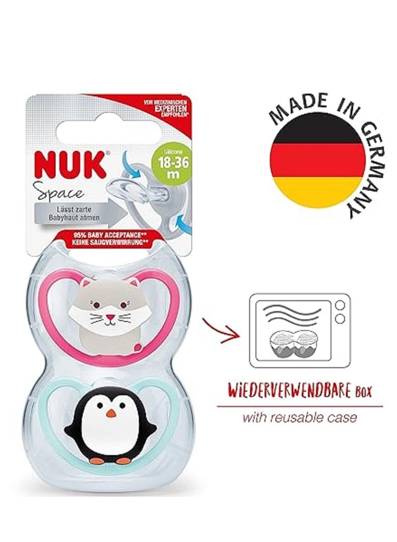NUK Space Orthodontic Silicone Soother BPA-Free Cat And Penguin Pack Of 2 - Image 1