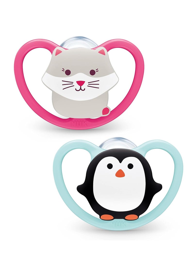 NUK Space Orthodontic Silicone Soother BPA-Free Cat And Penguin Pack Of 2 - Image 2