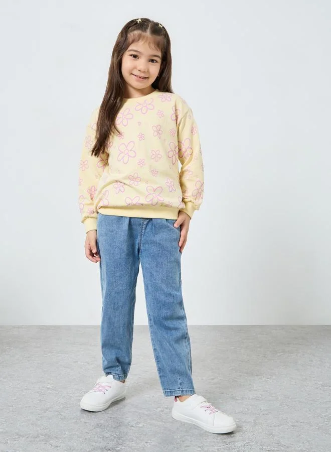 ستايلي سويت شيرت بطبعة زهور بلون كريمي للبنات