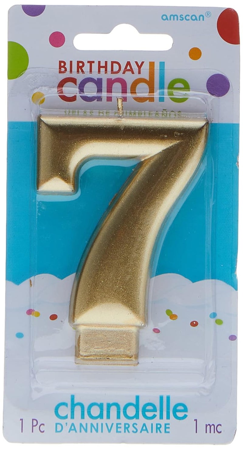 Amscan Metallic Gold 7 Birthday Glitter 325 Numeral Candle - Image 1