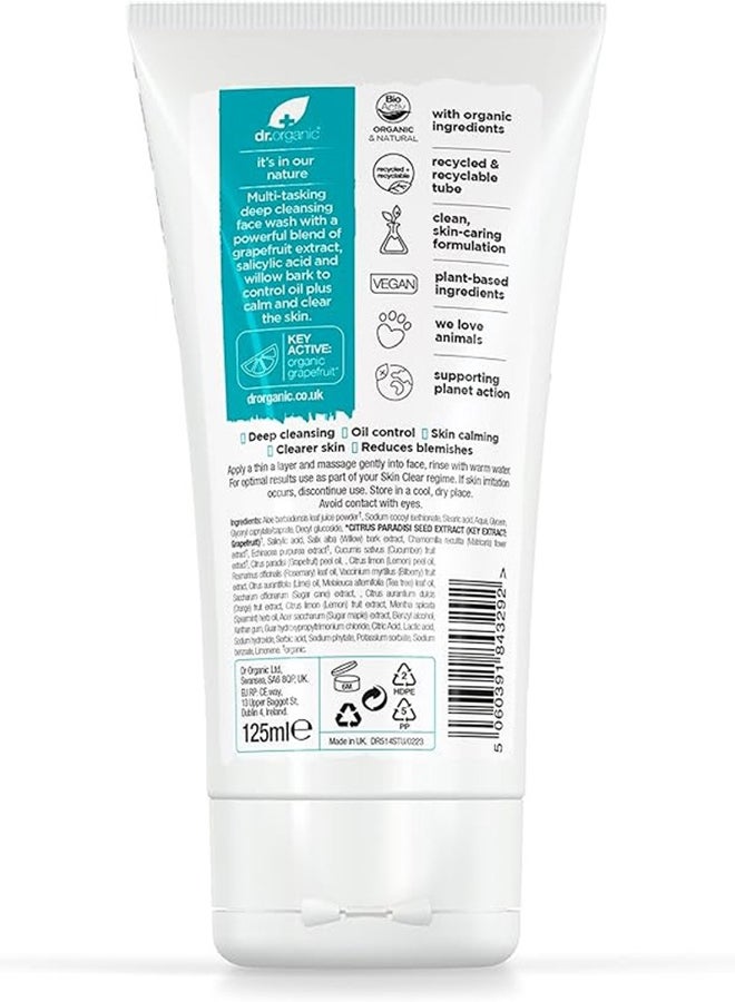 dr.organic Dr. Organic 5 In 1 Skin Clear Tea Tree Deep Pore Cleansing Face Wash, Infused With Grapefruit Extract And Salicylic Acid, For Oily And Blemish-Prone Skin 125ml - Image 2