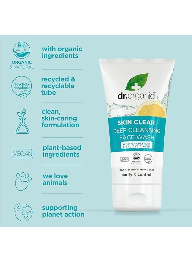 dr.organic Dr. Organic 5 In 1 Skin Clear Tea Tree Deep Pore Cleansing Face Wash, Infused With Grapefruit Extract And Salicylic Acid, For Oily And Blemish-Prone Skin 125ml - Image 4