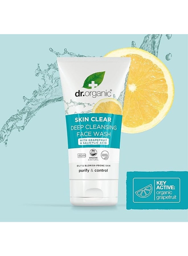 dr.organic Dr. Organic 5 In 1 Skin Clear Tea Tree Deep Pore Cleansing Face Wash, Infused With Grapefruit Extract And Salicylic Acid, For Oily And Blemish-Prone Skin 125ml - Image 5