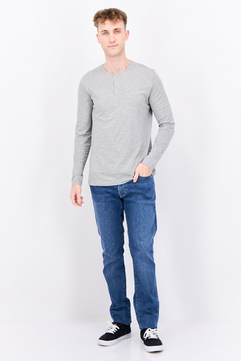 Blue Black Threads Men Henley Neck Long Sleeves Heather T-Shirt, Grey  - Image 4