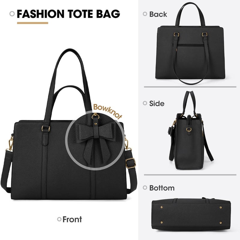 NUBILY Laptop Bag for Women 15.6 inch Laptop Tote Bag Waterproof Leather Computer Bag Large Lightweight Briefcase Professional Business Office Work Bag Black - Image 5