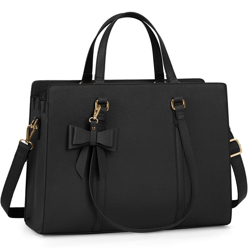 NUBILY Laptop Bag for Women 15.6 inch Laptop Tote Bag Waterproof Leather Computer Bag Large Lightweight Briefcase Professional Business Office Work Bag Black - Image 1