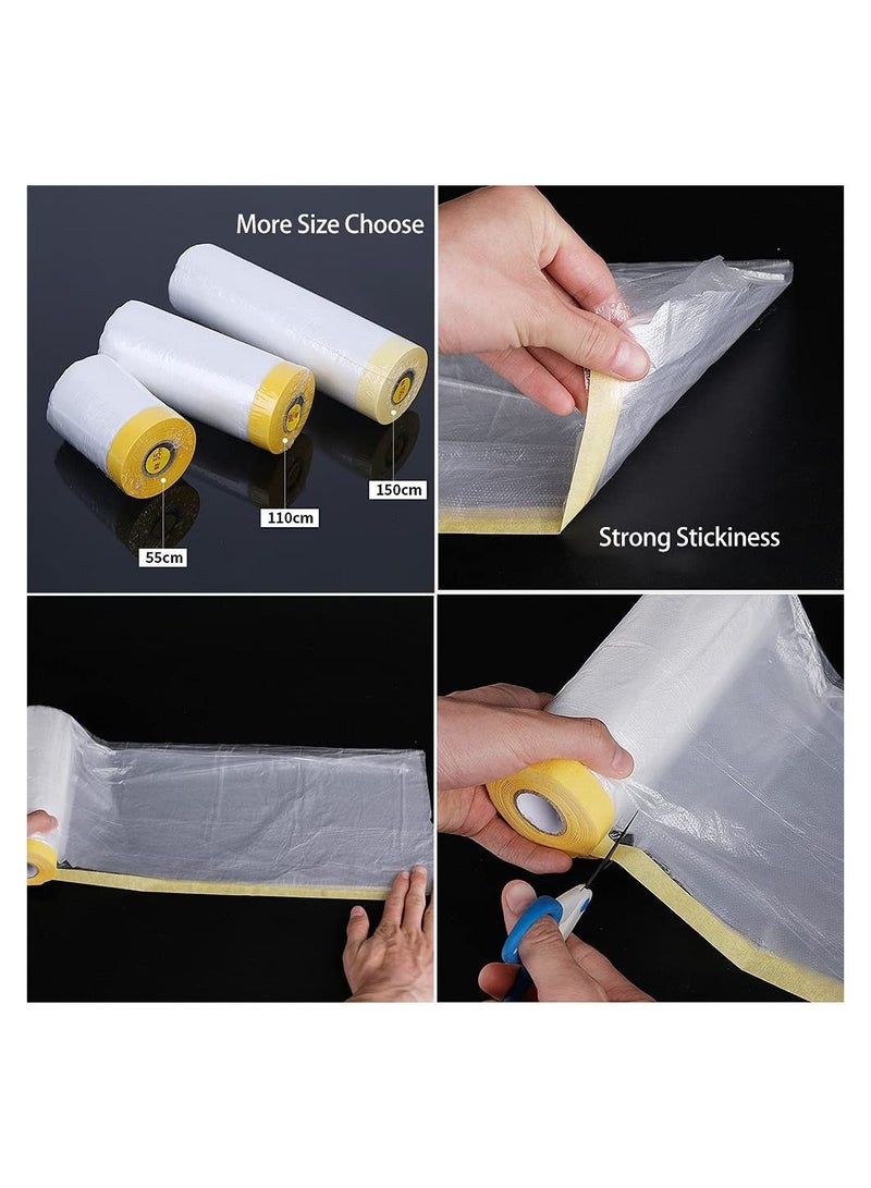 Pre-Taped Masking Film,  Tape and Drape for Automotive Painting Covering, Assorted Masking Paper, Protection Covering Cloth Tape for Painting, 6 Pack 3 Sizes - Image 3