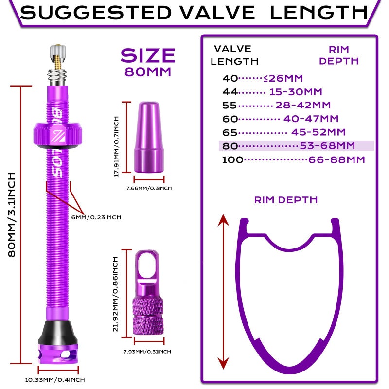 BUCKLOS Tubeless Presta Valve Stem 40/44/55/60/65/80/100 mm, Valve Stem Kit with Valve Core Removal Tool for Road Bike/Mountain Bike/MTB, Fit Most Bicycle Rims, Super Light Durable Aluminum Stem - Image 5