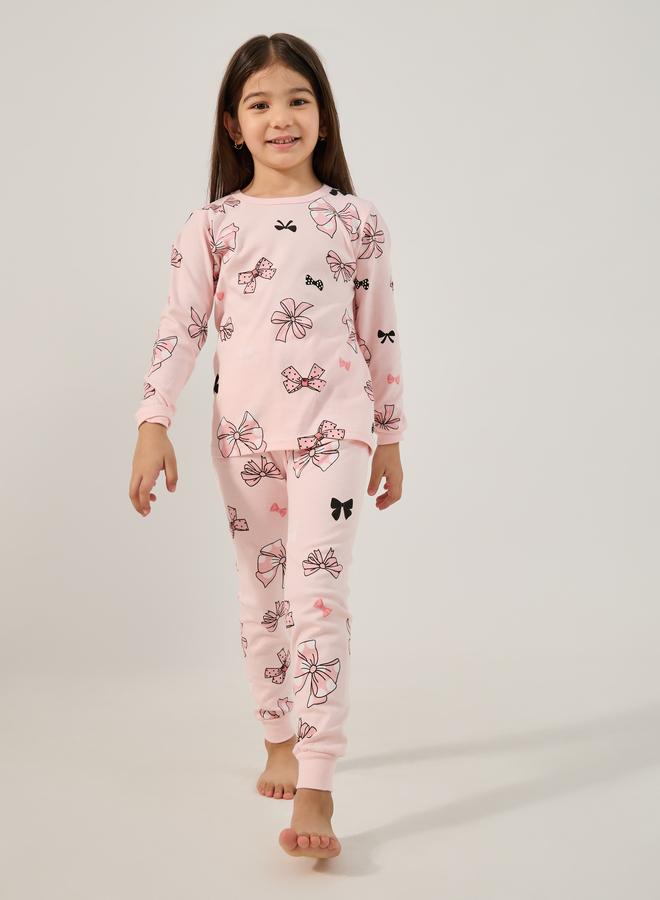 ستايلي طقم بيجامة وتيشيرت دائري مطبوع بالكامل - Image 2