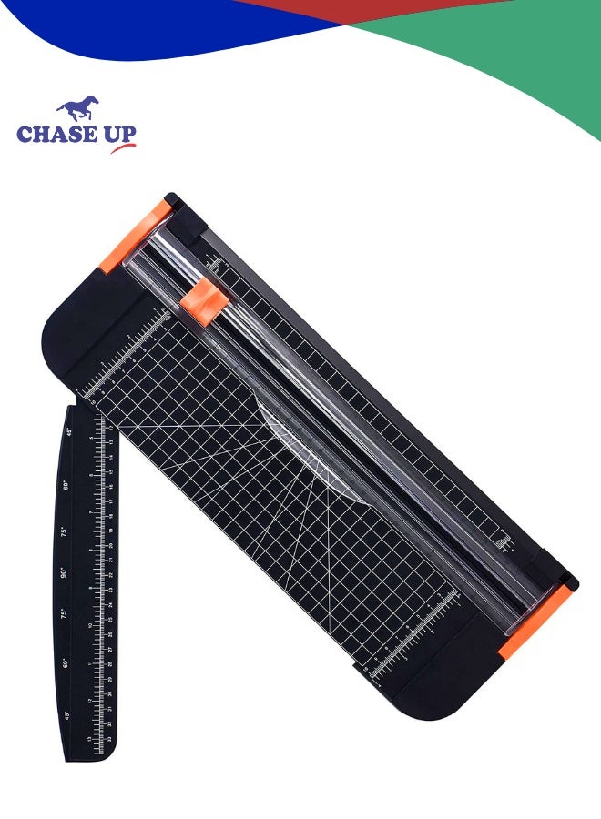 تشيس اب قاطع ورق، مقصلة ورق A4 مقاس 12 بوصة مع حماية أمان أوتوماتيكية ومسطرة جانبية، للقصاصات والملصقات والقسائم والبطاقات وورق الحرف والصور (أسود) - Image 1