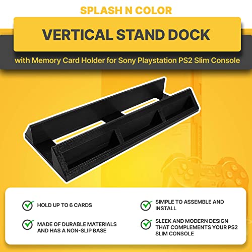 splash n color SplashNColor Vertical Stand Dock with Memory Card Holder Compatible with Sony Playstation PS2 Slim Console - Space Saving, Convenient Accessory for Gaming Setup and Organization of Game Saves - Image 5