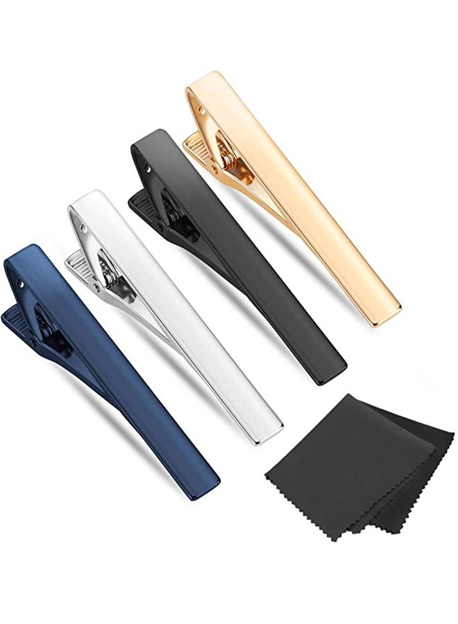 GUSGU Tie Clips for Men, 4 Pack Classic Tie Clip Silver Gold Black Blue Necktie Tie Bar Pinch Clips Suitable for Wedding Anniversary Business and Daily Life 5.8cm - Image 1