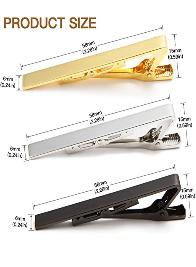 GUSGU Tie Clips for Men, 4 Pack Classic Tie Clip Silver Gold Black Blue Necktie Tie Bar Pinch Clips Suitable for Wedding Anniversary Business and Daily Life 5.8cm - Image 2