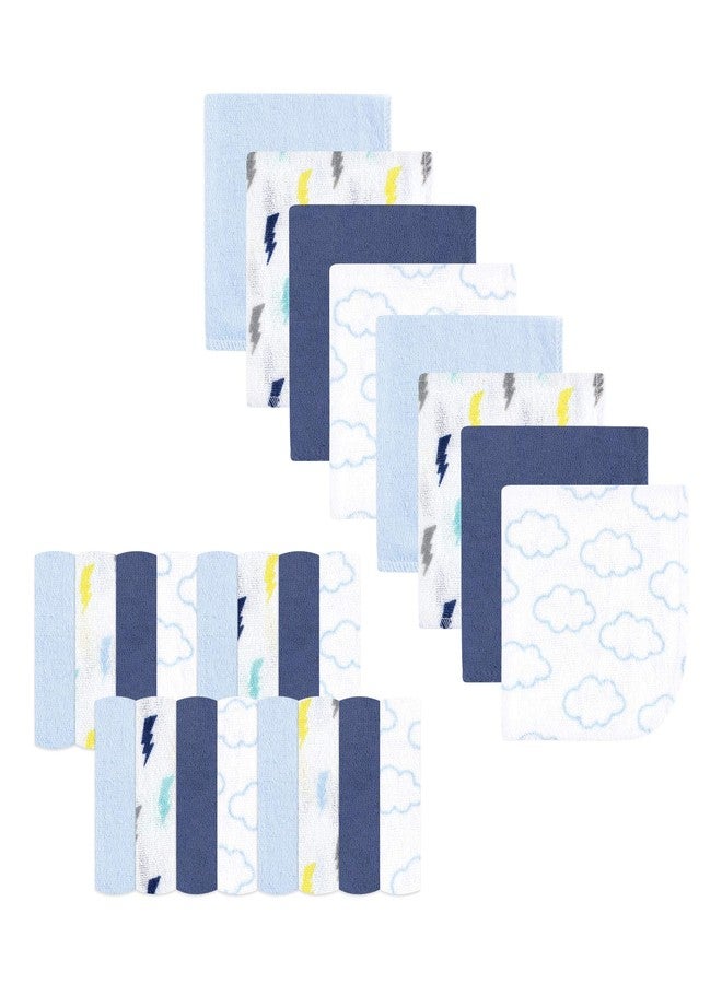 Luvable Friends Unisex Baby Super Soft Bundle Washcloths, Blue Clouds, One Size - Image 2