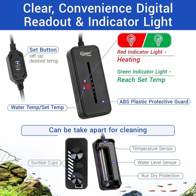 Hygger small aquarium heater 100W for 10~20 gallon fish tank submersible heater betta turtle tank heater - Image 4
