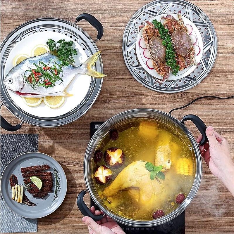 MANO Steamer Pot for Cooking 11 inch Steam Pots with Lid 2-tier Multipurpose Stainless Steel Steaming Pot Cookware with Handle for Vegetable, Dumpling, Stock, Sauce, Food - Image 3