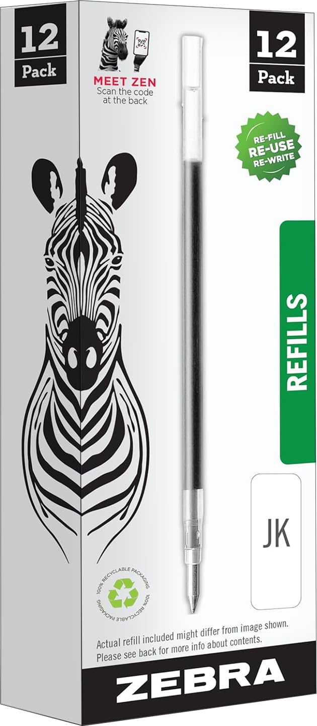 Zebra Pen Zebra Gel Pen Refills - G-Series Stainless Steel Gel Ink Pen JK-Refill - Fine Point - 0.7mm - Black Ink - 12 Count - Image 1