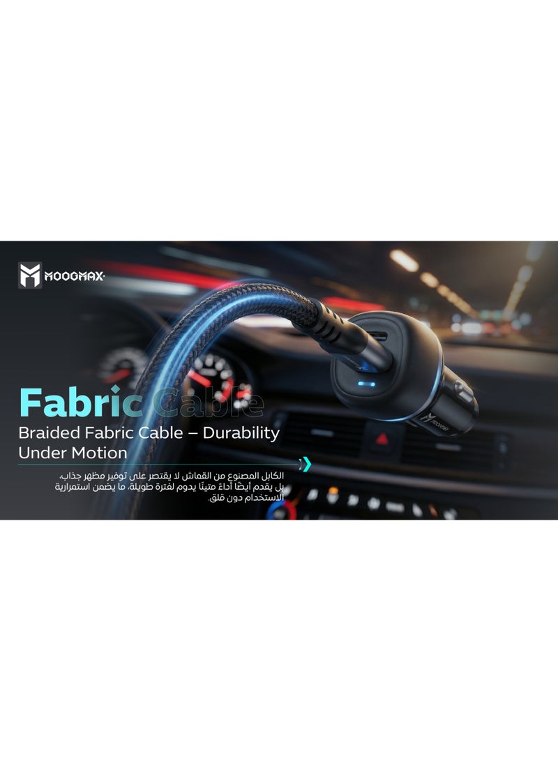 MOOGMAX Car charger with charging cable. A charger with a charging speed of up to 60W spread over two Type-C ports that supports PD fast charging - Image 3