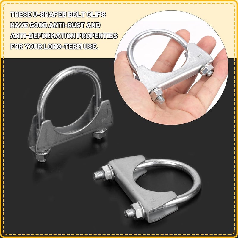 Mardatt 2Pcs 2-1/8"(54mm) Exhaust U Clamp, Muffler U-Bolt Clamps, U Bolt Saddle Exhaust Clamp, U Bolt Muffler Tip Exhaust Hook Exhaust Clip U Bolt Clamp for Exhaust System - Image 5
